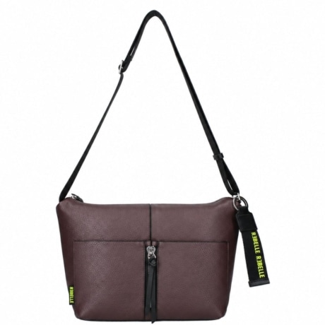 Borsa a Tracolla LYCAENA BIG in Pelle Martellata MOKA con Zip Frontale