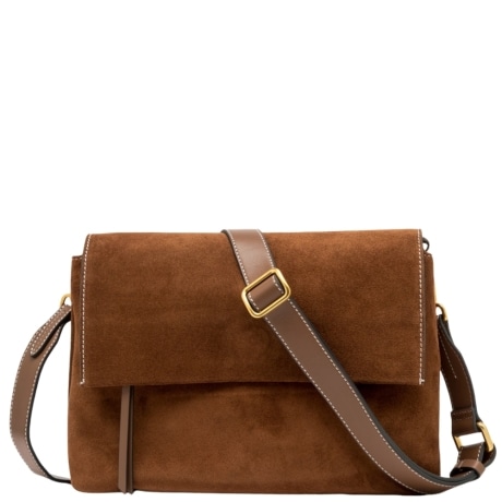 borsa a tracolla modello Three in pelle scamosciata cuoio