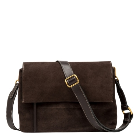 borsa a tracolla modello Three in pelle scamosciata marrone