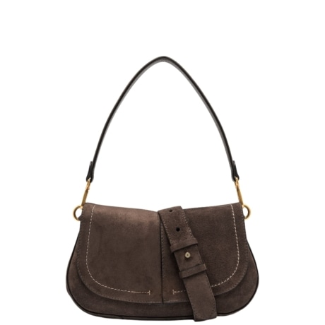 borsa a SPALLA modello HELENA ROUND in pelle scamosciata marrone
