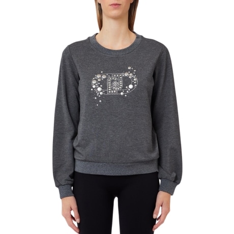 FELPA CHIUSA da donna con maxi logo monogram e lettering con perle ACCIAIO