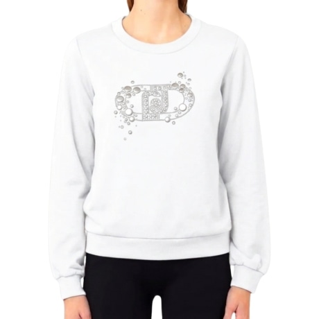 FELPA CHIUSA da donna con maxi logo monogram e lettering con perle BIANCO LANA
