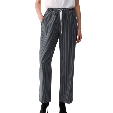 Pantaloni gessati con inserto in pizzo ACCIAIO