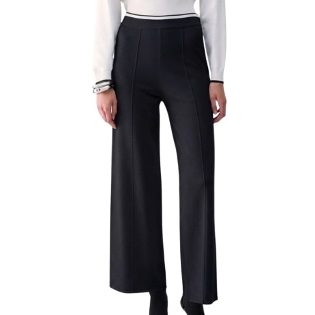 Pantaloni IN MAGLIA a gamba larga con elastico in vita NERI
