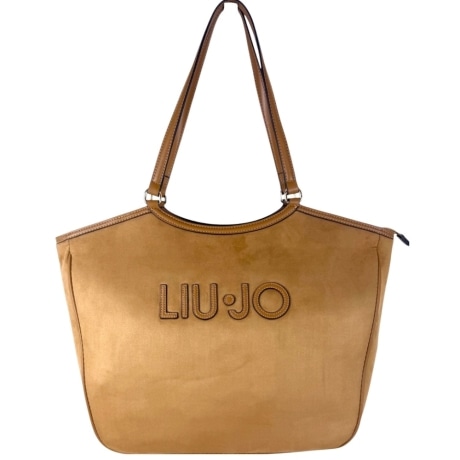 Borsa a Spalla In Suede Color Cuoio con Maxi Logo Frontale