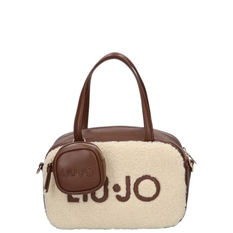 Borsa Bauletto in Ecopelliccia Teddy Panna con Mini Pouch Pendente
