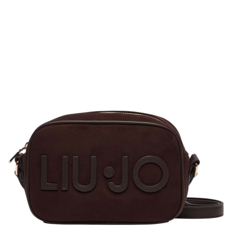 Borsa a Tracolla Camera Bag in Effetto Suede Marrone Scuro