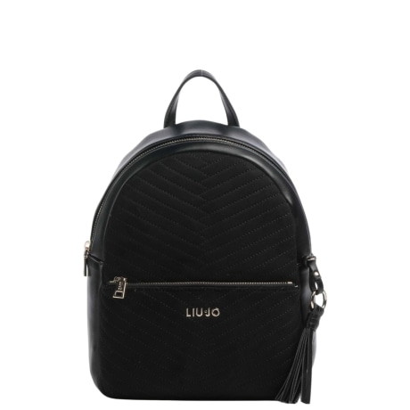 Zaino in Effetto Suede Trapuntato Nero con Nappa