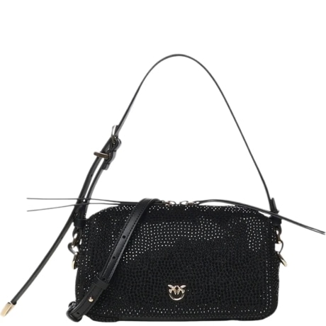 Borsa bauletto a tracolla mini effetto suede full strass NERO ORO