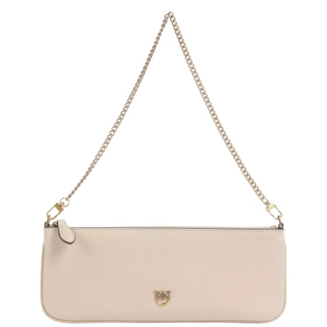Borsa a spalla Horizontal Flat Pinko in pelle con logo Love Birds NERO ORO