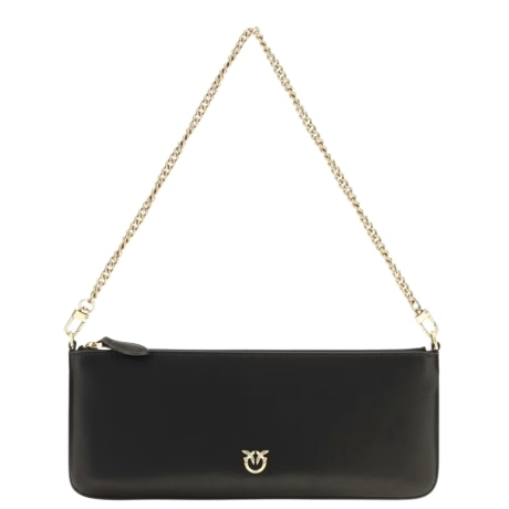Borsa a spalla Horizontal Flat Pinko in pelle con logo Love Birds NERO ORO