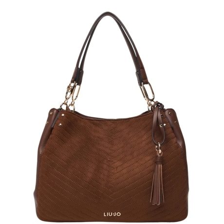 Borsa a Spalla Hobo in Effetto Suede Trapuntato Tabacco