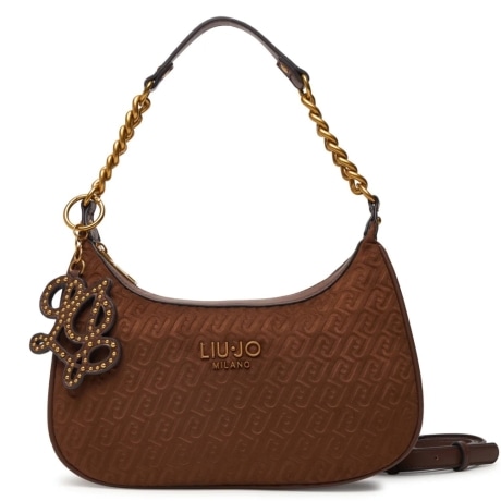 Borsa a Spalla Hobo Monogram in Suede con Catena Tabacco