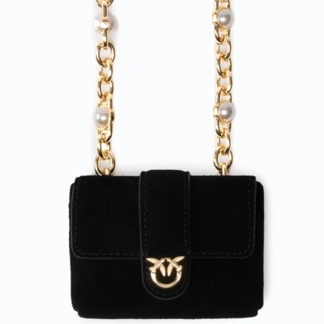 Portacarte Pocket Necklace in suede con tracolla gioiello NERO ORO