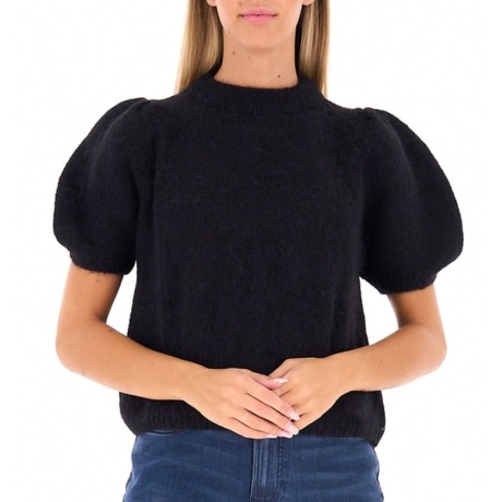 Maglione girocollo con maniche corte balloon NERO