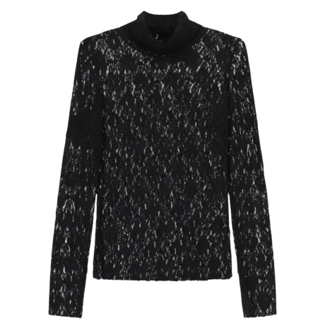 Top in pizzo a maniche lunghe con collo alto NERO