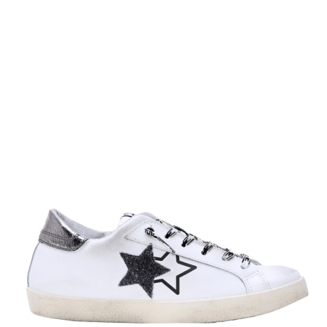 SNEAKER IN PELLE BIANCA CON GLITTER PIOMBO E NERI