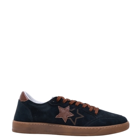 SNEAKER IN CROSTA BLU CON DETTAGLI MARRONI
