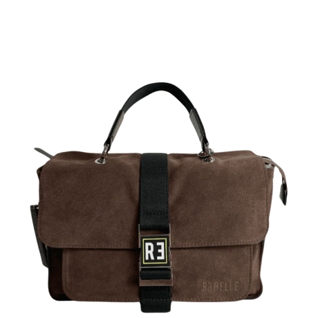 Borsa ASHLEY a Mano e Tracolla in Camoscio con Cinghia e Logo Wengè