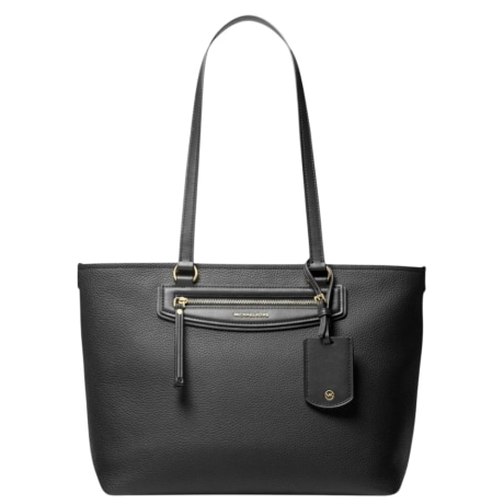 Borsa tote Jet Set Travel media in pelle martellata nera