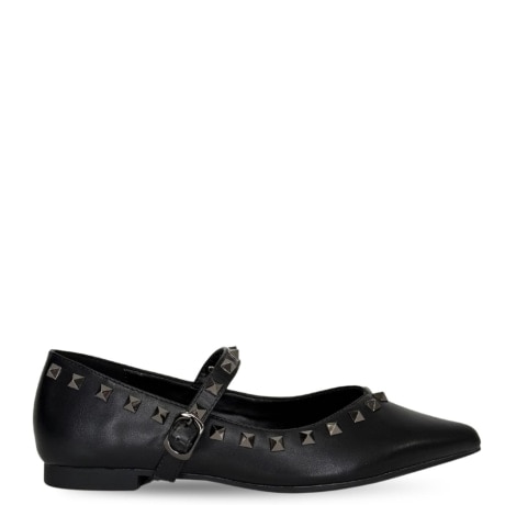 Ballerine Basse in Pelle Nera con Borchie e Cinturino
