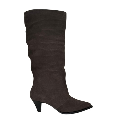 Stivale Alto da Donna in Camoscio Grigio Antracite Punta Sfilata e Tacco Rocchetto