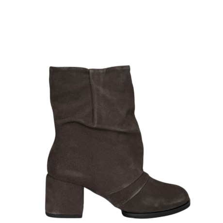 Stivaletto da Donna in Camoscio Arricciato con Tacco Comodo Antracite