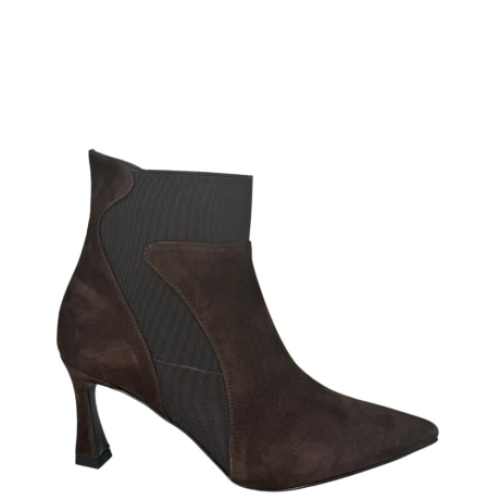 Stivaletto Suede Marrone Moro con Inserto Elastico e Tacco Medio