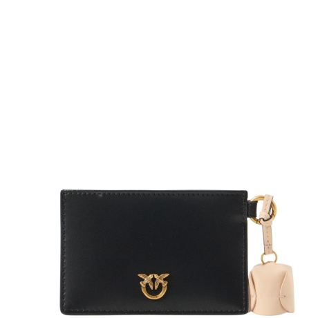 Portacarte in Pelle con Placca Love Birds e Charm Nero Oro