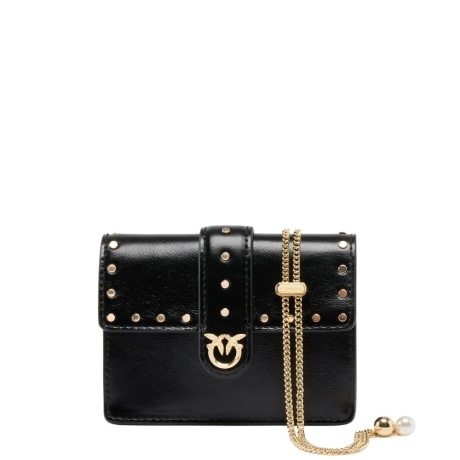 Portacarte Love Pocket in pelle con tracolla a catena NERO