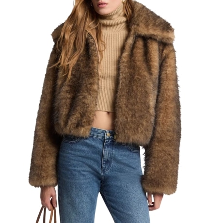 Blouson in finta pelliccia Animalier DARK CAMEL
