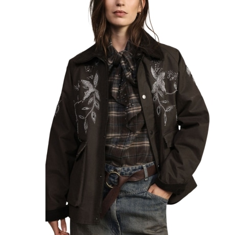 Parkas con ricamo floreale e tasche applicate