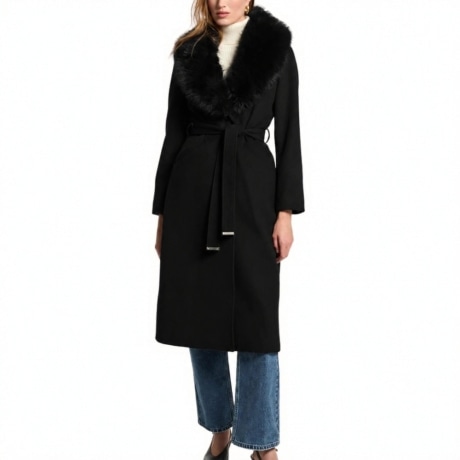 Cappotto in misto lana con finitura in pelliccia sintetica NERO