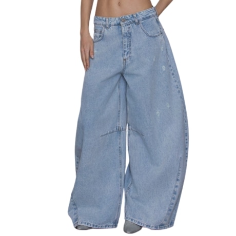Jeans IRIDE Wide-Leg Barrel in Denim Blu Chiaro Distressed