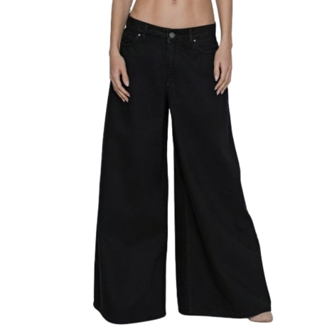 Jeans Wide-Leg GEMMA in Denim Nero a Vita Bassa