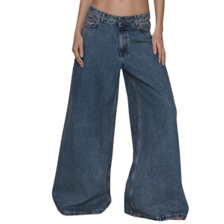 jeans gemma wide-leg in denim blu medio con effetto lavato