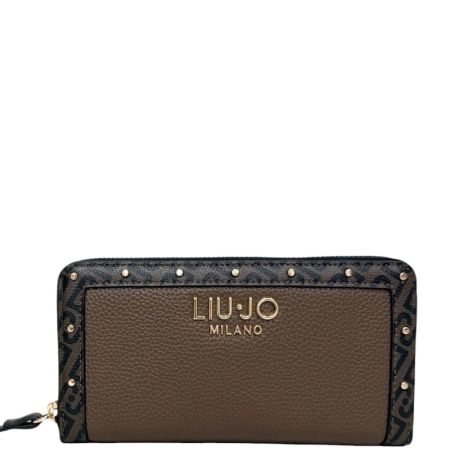 Portafoglio Zip Around Marrone con Borchie e Monogram