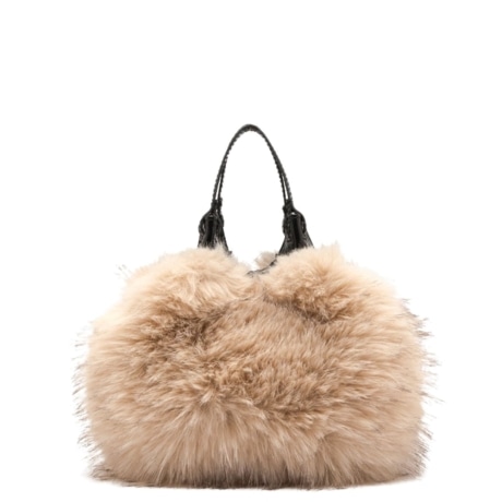 Borsa a Mano Dua in Pelliccia Ecologica ALABASTER con Manici in Pelle