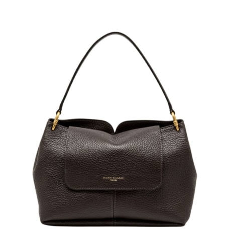 Borsa a Spalla Sandra in Pelle Martellata Marrone Scuro