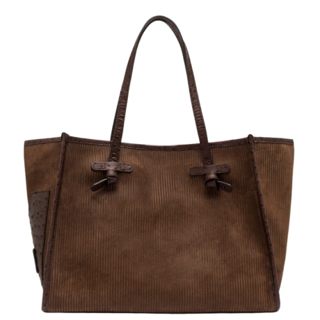 Borsa Shopping Marcella in Suede Rigato Marrone Espresso