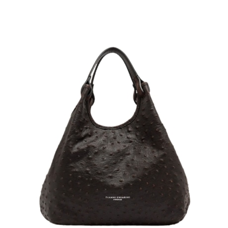 Borsa Dua Medium in Pelle Stampa Struzzo Marrone