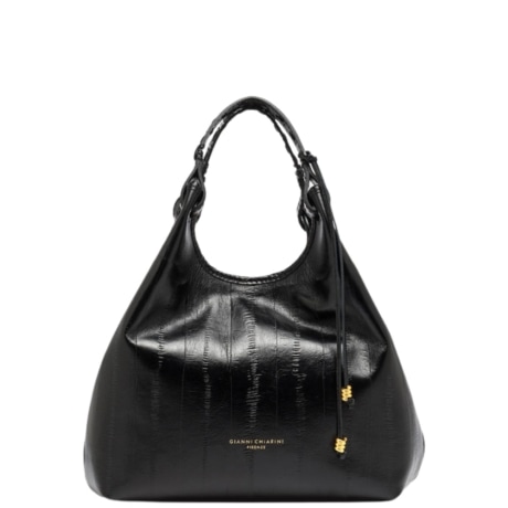 Borsa Dua in Pelle Lucida Effetto Crinkle NERO