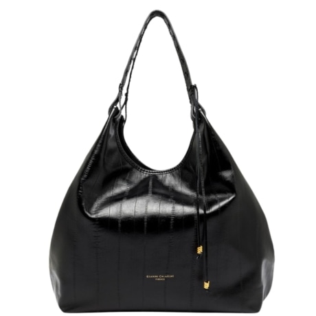 Borsa Dua Large in Pelle Lucida Effetto Crinkle Nero