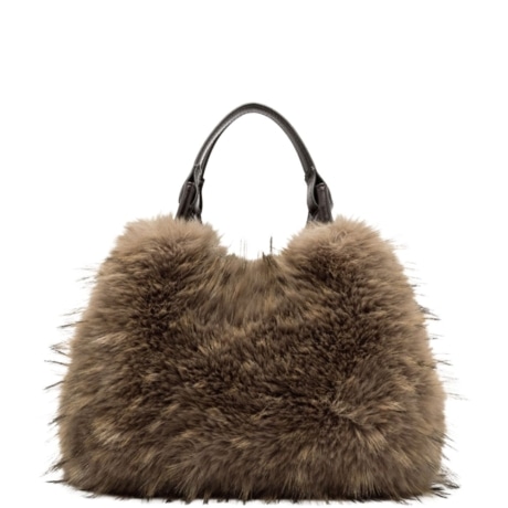 Borsa a Spalla Dua in Fur Sintetico Marrone Castano con Manico in Pelle
