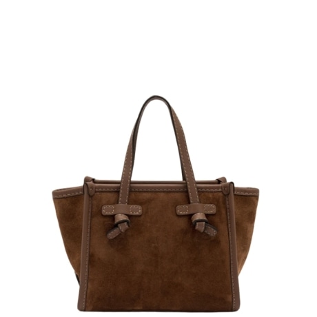 Mini Tote Miss Marcella in Suede e Pelle COGNAC con Impunture a Vista