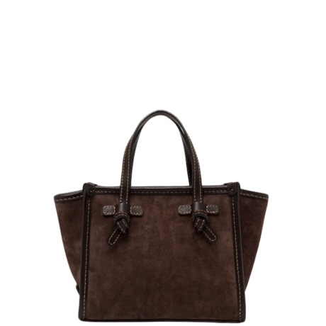 Mini Tote Miss Marcella in Suede e Pelle ESPRESSO con Impunture a Vista