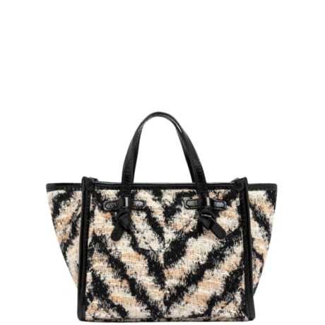 Mini Tote Miss Marcella in Tessuto Jacquard Zebra con Dettagli in Pelle Nera