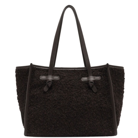 Borsa a Spalla in Tessuto Teddy Marrone con Dettagli in Pelle