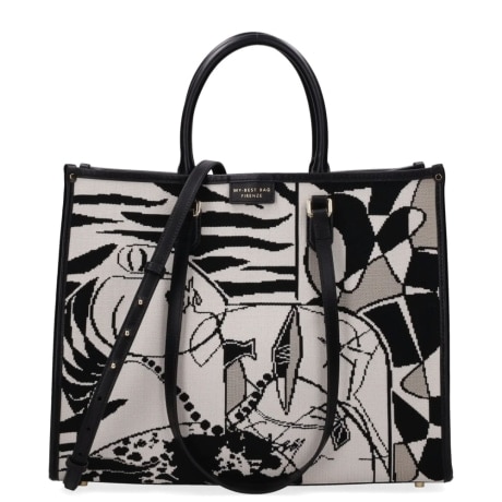 Borsa Shopping Donna in Tessuto Jacquard Guernica Grey
