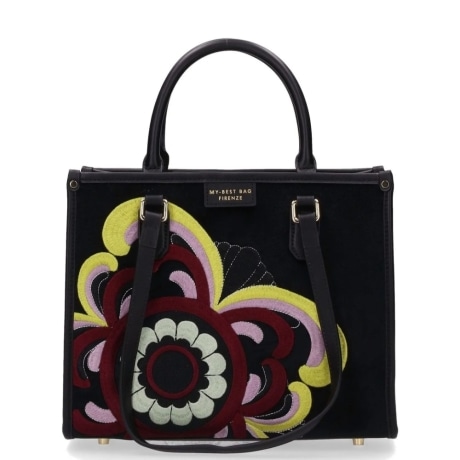 Borsa Tracolla Ricamata con Motivo MANDALA BLACK